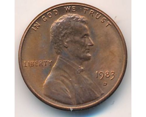 1 цент 1983 D года США Америка