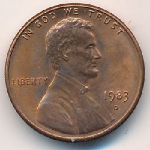 1 цент 1983 D года. США. Америка