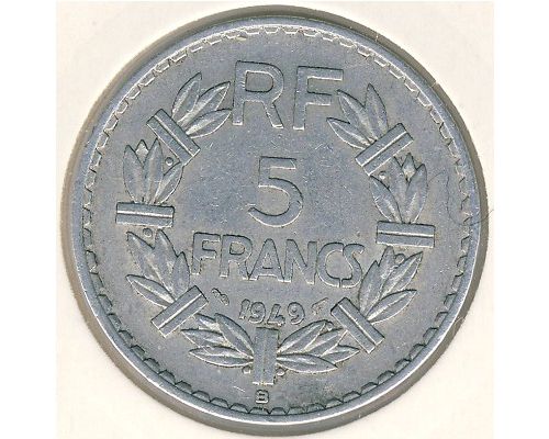 5 франков 1949 год Франция СОстояние XF