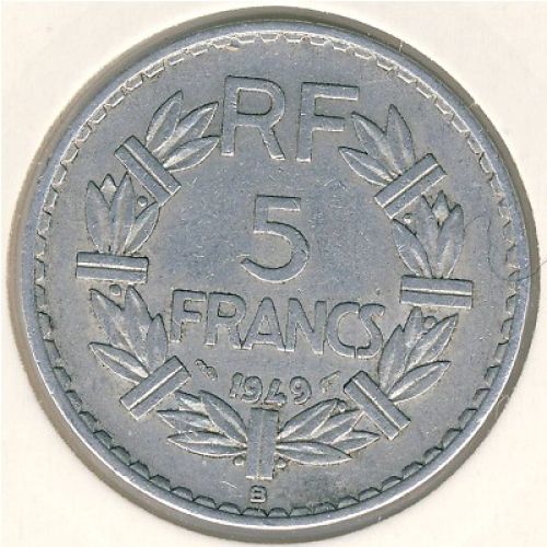 5 франков 1949 год Франция. СОстояние XF
