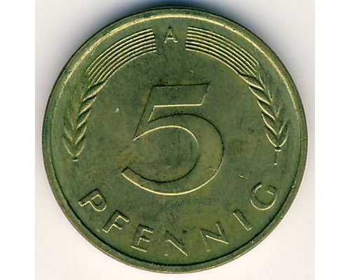 5 пфеннигов 1950-2001 год  A Германия