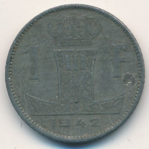 1 франк 1942 год Бельгия. Немецкая Оккупация