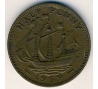 1/2 пенни 1959 год Великобритания Пол пенни, half penny Елизавета II