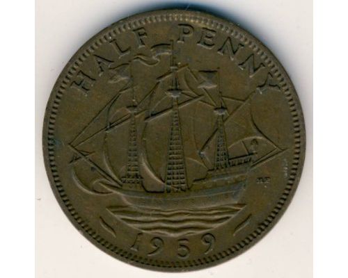 1/2 пенни 1959 год Великобритания Пол пенни, half penny Елизавета II