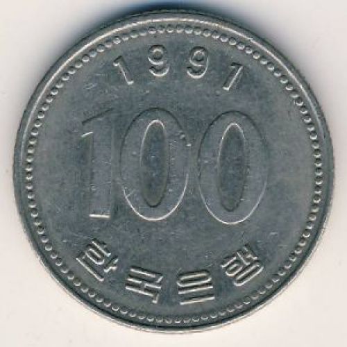100 вон 1991 год Южная Корея. Ли Сун-Син