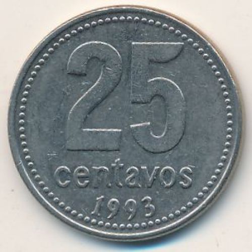25 сентаво 1993 год. Аргентина. Медь-никель