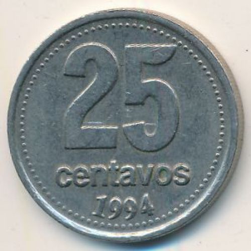 25 сентаво 1994 год. Аргентина. Медь-никель
