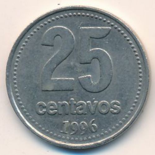 25 сентаво 1996 год. Аргентина. Медь-никель