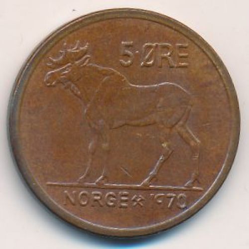 5 эре 1970 год. Норвегия. Лось