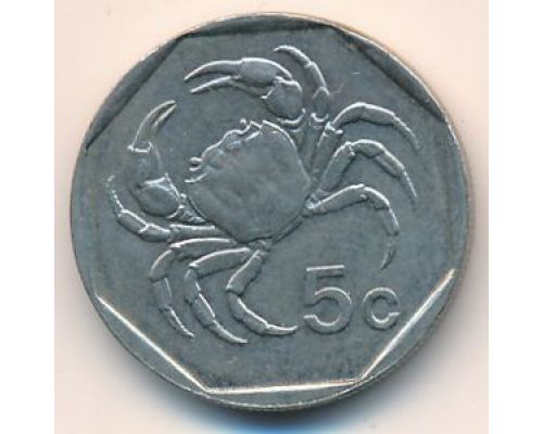 5 центов 1991 год Мальта Краб