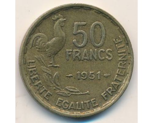 50 франков 1951 год Франция Петух