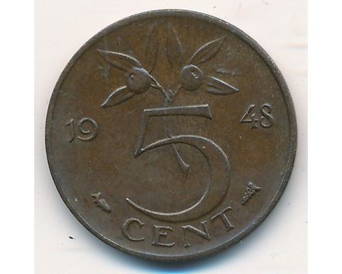 5 центов 1948 год Нидерланды