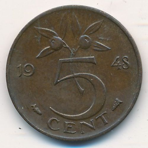 5 центов 1948 год Нидерланды