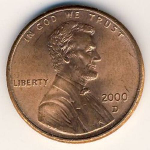 1 цент 2000 D года. США. Америка