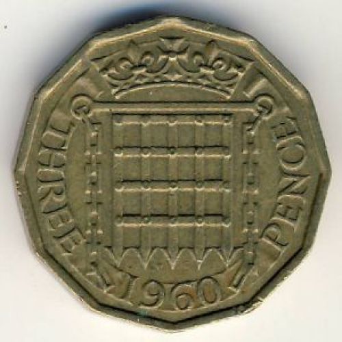 3 пенса 1960 год. Великобритания. Елизавета II