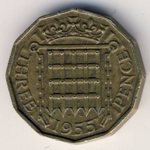 3 пенса 1955 год. Великобритания. Елизавета II