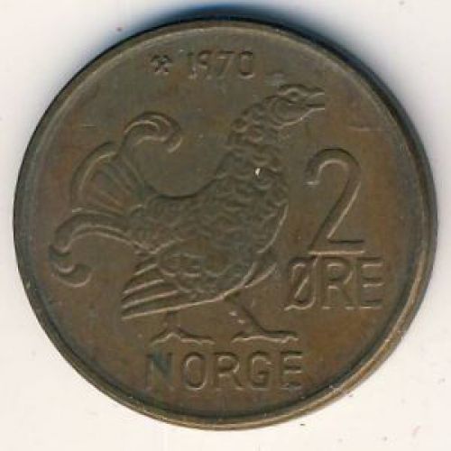 2 эре 1970 год. Норвегия. Шотландская куропатка