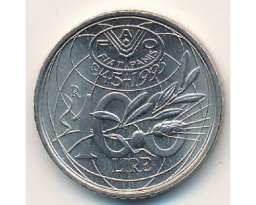 100 лир 1995 год Италия Юбилейная