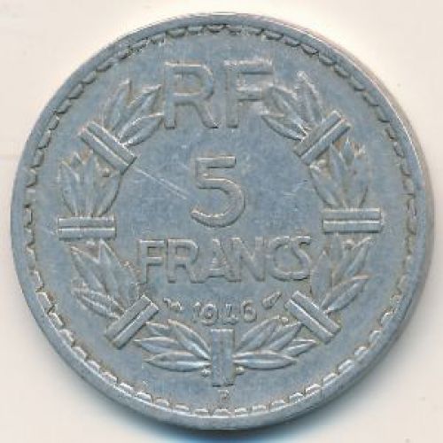 5 франков 1946 год. Франция. B