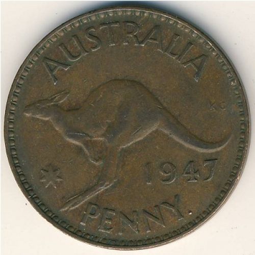 1 пенни 1947 год. Австралия. (p) Perth