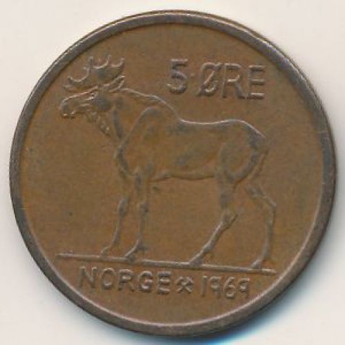 5 эре 1969 год. Норвегия. Лось