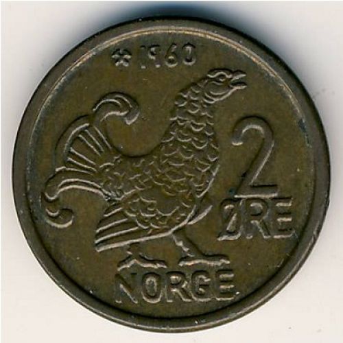 2 эре 1960 год. Норвегия. Шотландская куропатка