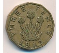 3 пенса 1942 год Великобритания Георг IV
