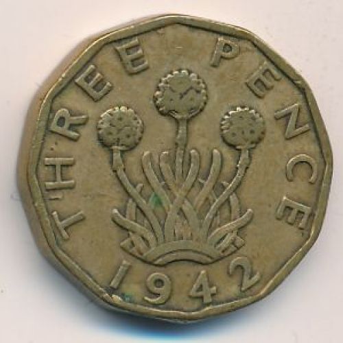 3 пенса 1942 год. Великобритания. Георг IV