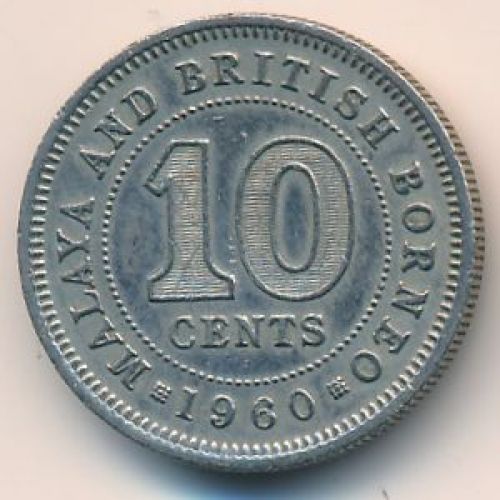 10 центов 1960 год. Малайя и Британское Борнео. Елизавета II
