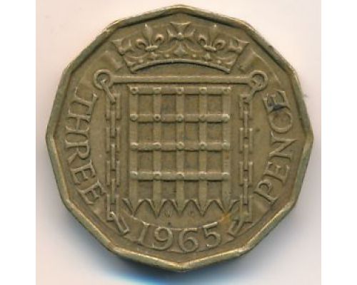 3 пенса 1965 год Великобритания Елизавета II
