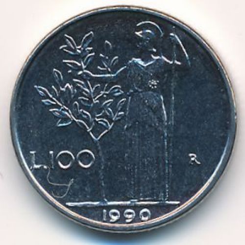 100 лир 1990 год. Италия. Маленькая