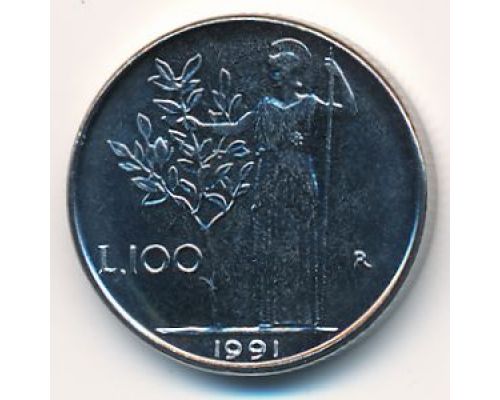 100 лир 1991 год Италия Маленькая