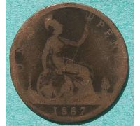 1 пенни 1887 год Великобритания one penny Королева Виктория