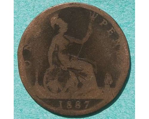 1 пенни 1887 год Великобритания one penny Королева Виктория