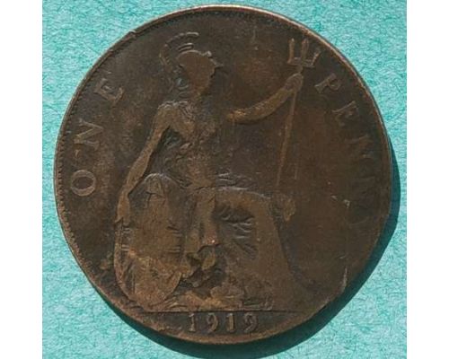 1 пенни 1919 год Великобритания one penny Георг V