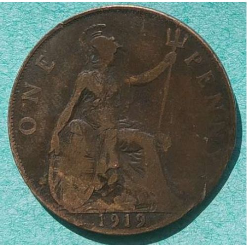 1 пенни 1919 год Великобритания one penny Георг V