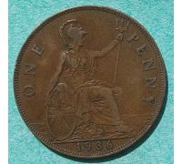 1 пенни 1936 год Великобритания one penny Георг V №3