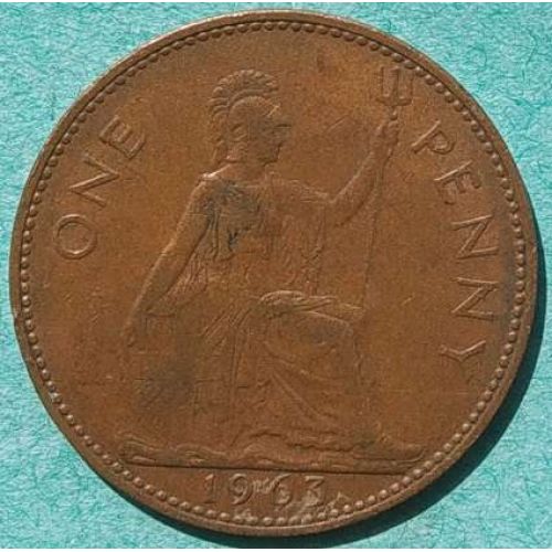 1 пенни 1963 год Великобритания one penny Елизавета II