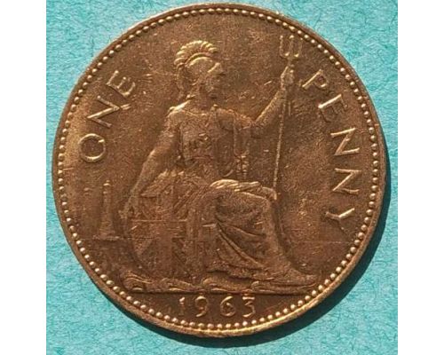 1 пенни 1963 год Великобритания one penny Елизавета II №2