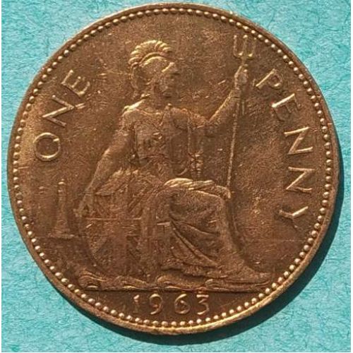 1 пенни 1963 год Великобритания one penny Елизавета II №2