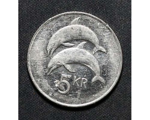 5 крон 1996 год Исландия Дельфины