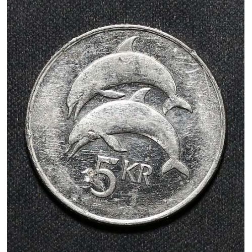 5 крон 1996 год Исландия Дельфины