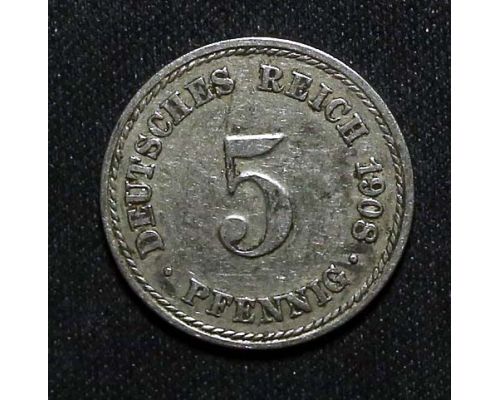 5 пфеннигов 1908 год А Германия (Германская Империя) Состояние VF