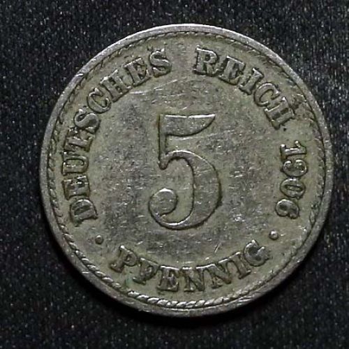 5 пфеннигов 1906 год А Германия (Германская Империя) Состояние VF