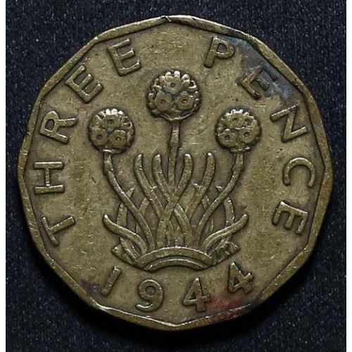 3 пенса 1944 год. Великобритания. Георг IV