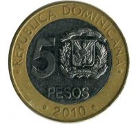 5 песо 2010 год Доминиканская Республика 