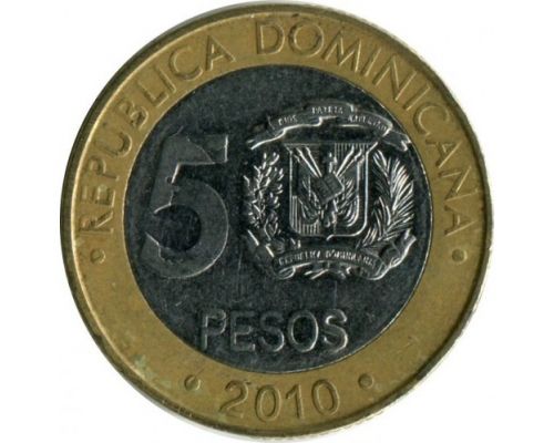 5 песо 2010 год Доминиканская Республика 