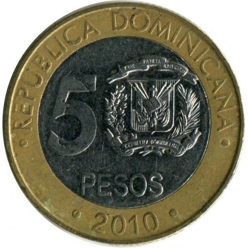 5 песо 2010 год Доминиканская Республика 