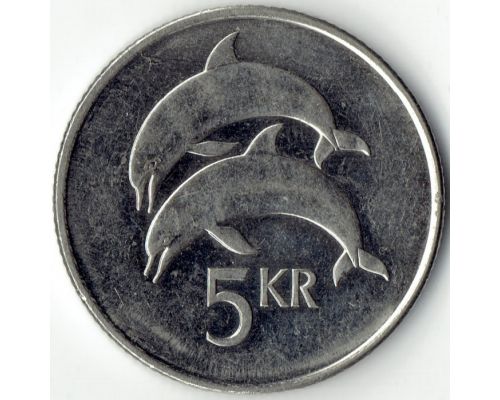5 крон 2008 год Исландия Дельфины