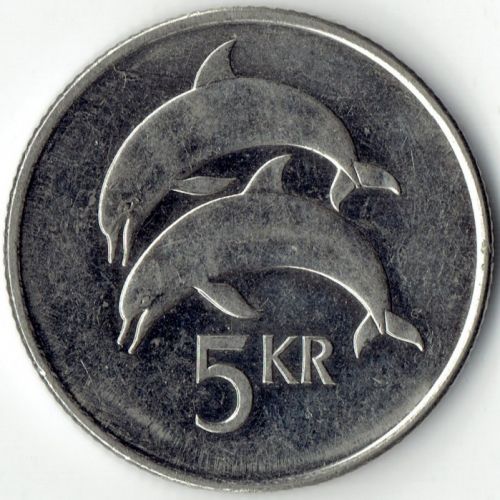 5 крон 2008 год Исландия Дельфины